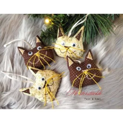 4er-Set Katzen Weihnachtsdeko braun gold beige