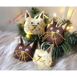 4er-Set Katzen Weihnachtsdeko braun gold beige