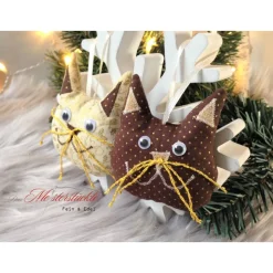 4er-Set Katzen Weihnachtsdeko braun gold beige