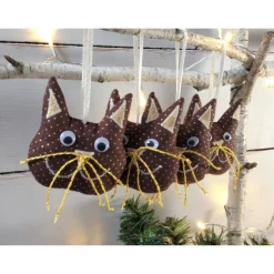 4er-Set Katzen Weihnachtsdeko braun gold