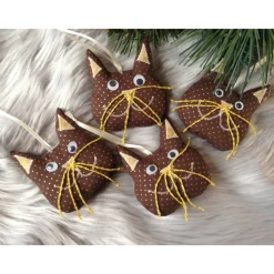 4er-Set Katzen Weihnachtsdeko braun gold