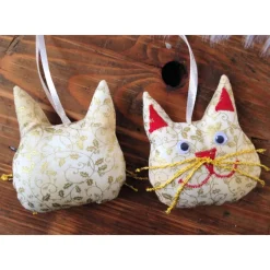 4er-Set Katzen Weihnachtsdeko weiß gold braun rot