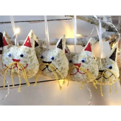 4er-Set Katzen Weihnachtsdeko weiß gold braun rot