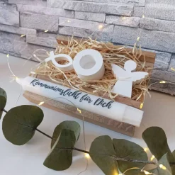 Erstkommunion Geschenkset – Handgemachte Deko & Kerze zur Kommunion