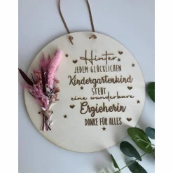 Erzieher / in, Lehrer / in Geschenk zum Abschied Holzscheibe personalisierbar - mit Trockenblumen