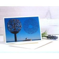 Es ist das Glück ein flüchtig Ding... Klappkarte mit Motiv Möwen und Meer und einer Kreisgestaltung des Gedichts von E.