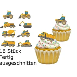 Essbare Muffin Aufleger Baustelle Bagger Laster 2x 8 Stück Kindergeburtstag Tortendeko Tortenbild