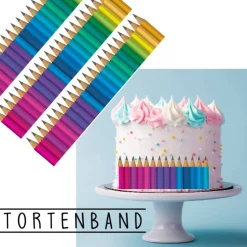 Essbare Tortenbordüre Tortenband Einschulung Stift Schulanfang Fondant Tortendeko Schulbeginn Schule Bundstift Schulkind