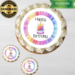Essbarer Aufleger für Torte Muffin Dessert Happy Birthday Regenbogen Geburtstag Tortendeko Tortenbild Tortenaufleger