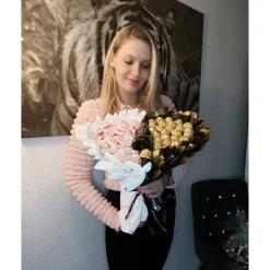 Essbarer Blumenstrauß - Black_White , Raffaello + Ferrero Rocher + Trocken Sekt