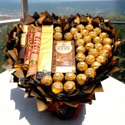 Essbarer Blumenstrauß - Glamour Set, Ferrero Rocher,  Ritter-Sport-mini, Giotto, Merci, Twix