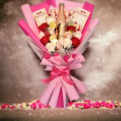 Essbarer Blumenstrauß - Queen - Roter Perlwein - Raffaello - Seifen Rosen