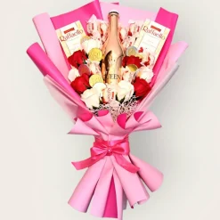 Essbarer Blumenstrauß - Queen - Roter Perlwein - Raffaello - Seifen Rosen