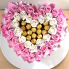 Essbarer Ferrero-Rocher-Strauß Herz in Rosa & Weiß – elegante Geschenkidee handgemacht