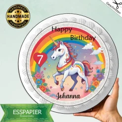 Essbarer Tortenaufleger Einhorn Regenborgen mit Name und Zahl Tortendeko Happy Birthday