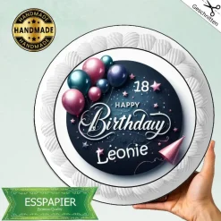 Essbarer Tortenaufleger Happy Birthday mit Namen und Zahl Tortendeko Tortenbild. rund 20cm , fertig geschnitten.