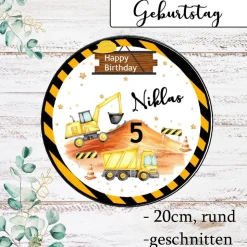 Essbarer Tortenaufleger Kindergeburtstag Bagger mit Name und Zahl personalisiert  Oblade Esspapier Tortendeko