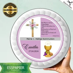 Essbarer Tortenaufleger Zur 1. Kommunion altrosa  Kreuz Kelch