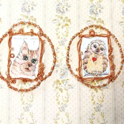 Eule mit Herz handgemalt Minibild funkelnd gerahmt kupfer rotgold Eulenbild