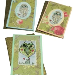 Eulen Mini Karte Set romantisch Blüten im Umschlag edlel Klappkarte Vatertag Ostern