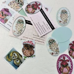 Eulen Mini Karten romantisch upcycling Mini Umschlag süße Klappkarte Wohndeko Geschenkanhänger