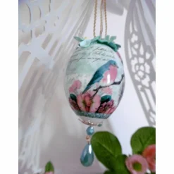 Exclusives OSTEREIER-SET: 5 x dekorierte EIER im nostalgischen Look mit Schmucksteinhänger und Dekoblüten.