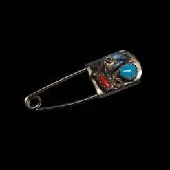 Exklusive Sicherheitsnadel fürs Western-Outfit mit Koralle und Türkisstein – 925 Sterling & Edelstahl