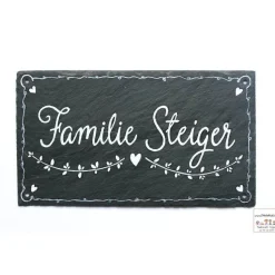 exklusives Hochzeitsgeschenk Türschild Familie aus Schiefer mit Name personalisiert  - Geschenk Brautpaar - dekoratives Schieferschild mit Ranke, wetterfest & individuell