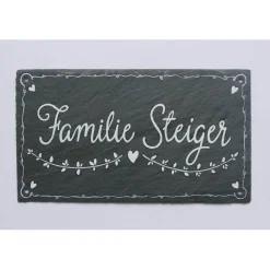 exklusives Hochzeitsgeschenk Türschild Familie aus Schiefer mit Name personalisiert  - Geschenk Brautpaar - dekoratives Schieferschild mit Ranke, wetterfest & individuell