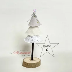 Exlusive Dekobäumchen mit Holzfuß weiß gold – Handgemachte Weihnachtsdeko in 3 Größen