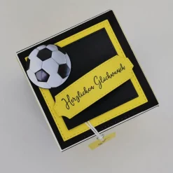 Explosionsbox Fußball Schwarz Gelb – Geldgeschenk & Gutschein Verpackung personalisiert