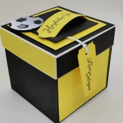 Explosionsbox Fußball Schwarz Gelb – Geldgeschenk & Gutschein Verpackung personalisiert
