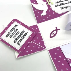 Explosionsbox Kommunion/Taufe – Geldgeschenk, Bibel, Mädchen – Handgemachtes Unikat in Rose/Weiß