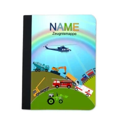 Fahrzeuge Zeugnismappe personalisiert | Zeugnismappe Jungen | Zeugnismappe mit Namen | Urkundenmappe Feuerwehr Traktor