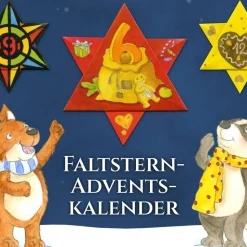 Faltstern-Adventskalender für Kinder von 6 bis 100+ Jahren, eine Faltanleitung, 24 Motive, jeden Tag ein Stern (je 7cm)