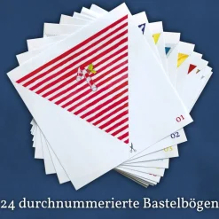 Faltstern-Adventskalender für Kinder von 6 bis 100+ Jahren, eine Faltanleitung, 24 Motive, jeden Tag ein Stern (je 7cm)