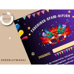 Faschingsurkunde für den Kinderfasching als Mitgebsel | Urkunde Fasching | A4 | Urkunden ausdrucken | Kinderparty |