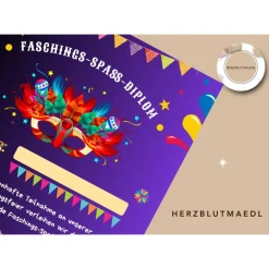 Faschingsurkunde für den Kinderfasching als Mitgebsel | Urkunde Fasching | A4 | Urkunden ausdrucken | Kinderparty |