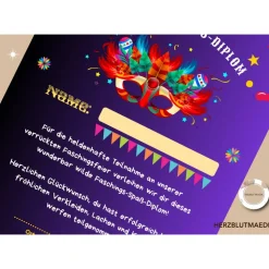 Faschingsurkunde für den Kinderfasching als Mitgebsel | Urkunde Fasching | A4 | Urkunden ausdrucken | Kinderparty |