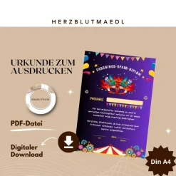Faschingsurkunde für den Kinderfasching als Mitgebsel | Urkunde Fasching | A4 | Urkunden ausdrucken | Kinderparty |
