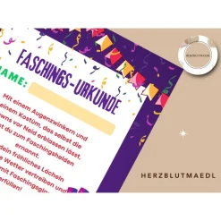 Faschingsurkunde für den Kinderfasching als Mitgebsel | Urkunde Fasching | A4 | Urkunden ausdrucken | Kinderparty |