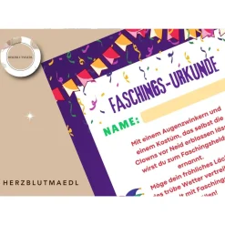 Faschingsurkunde für den Kinderfasching als Mitgebsel | Urkunde Fasching | A4 | Urkunden ausdrucken | Kinderparty |