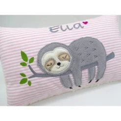 Faultierkissen Sloth Namenskissen Taufkissen Kuschelkissen Kindergartenkissen Geburtsgeschenk Kinderkissen Taufgeschenk