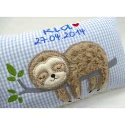 Faultierkissen Sloth Namenskissen Taufkissen Kuschelkissen Kindergartenkissen Geburtsgeschenk Kinderkissen Taufgeschenk