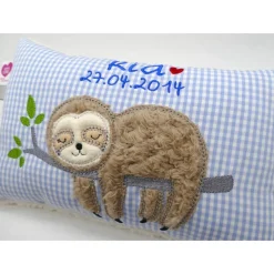 Faultierkissen Sloth Namenskissen Taufkissen Kuschelkissen Kindergartenkissen Geburtsgeschenk Kinderkissen Taufgeschenk