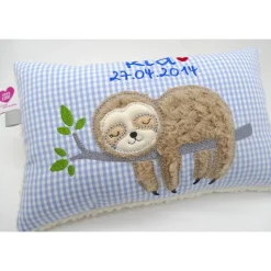 Faultierkissen Sloth Namenskissen Taufkissen Kuschelkissen Kindergartenkissen Geburtsgeschenk Kinderkissen Taufgeschenk