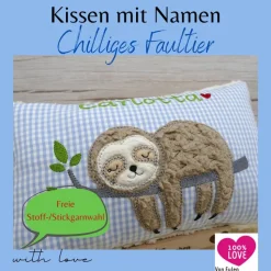 Faultierkissen Sloth Namenskissen Taufkissen Kuschelkissen Kindergartenkissen Geburtsgeschenk Kinderkissen Taufgeschenk