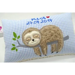 Faultierkissen Sloth Namenskissen Taufkissen Kuschelkissen Kindergartenkissen Geburtsgeschenk Kinderkissen Taufgeschenk