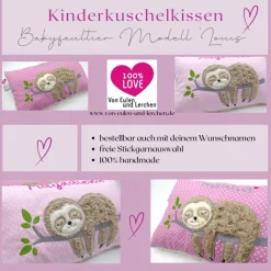 Faultierkissen Sloth Namenskissen Taufkissen Kuschelkissen Kindergartenkissen Geburtsgeschenk Kinderkissen Taufgeschenk