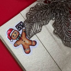 FCK NZS Lebkuchenmann Vinylsticker – Weihnachtsaufkleber aus weißem Vinyl | handgemacht